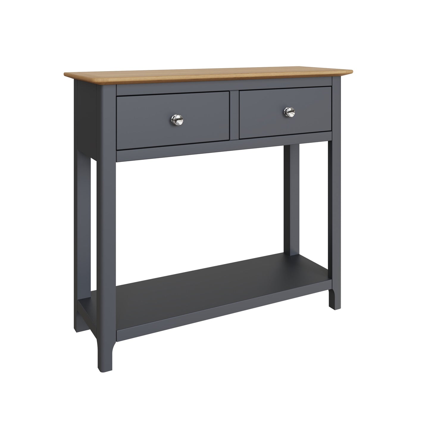 Taberno Graphite Blue Console Table with 2 Drawers – Oak Finish