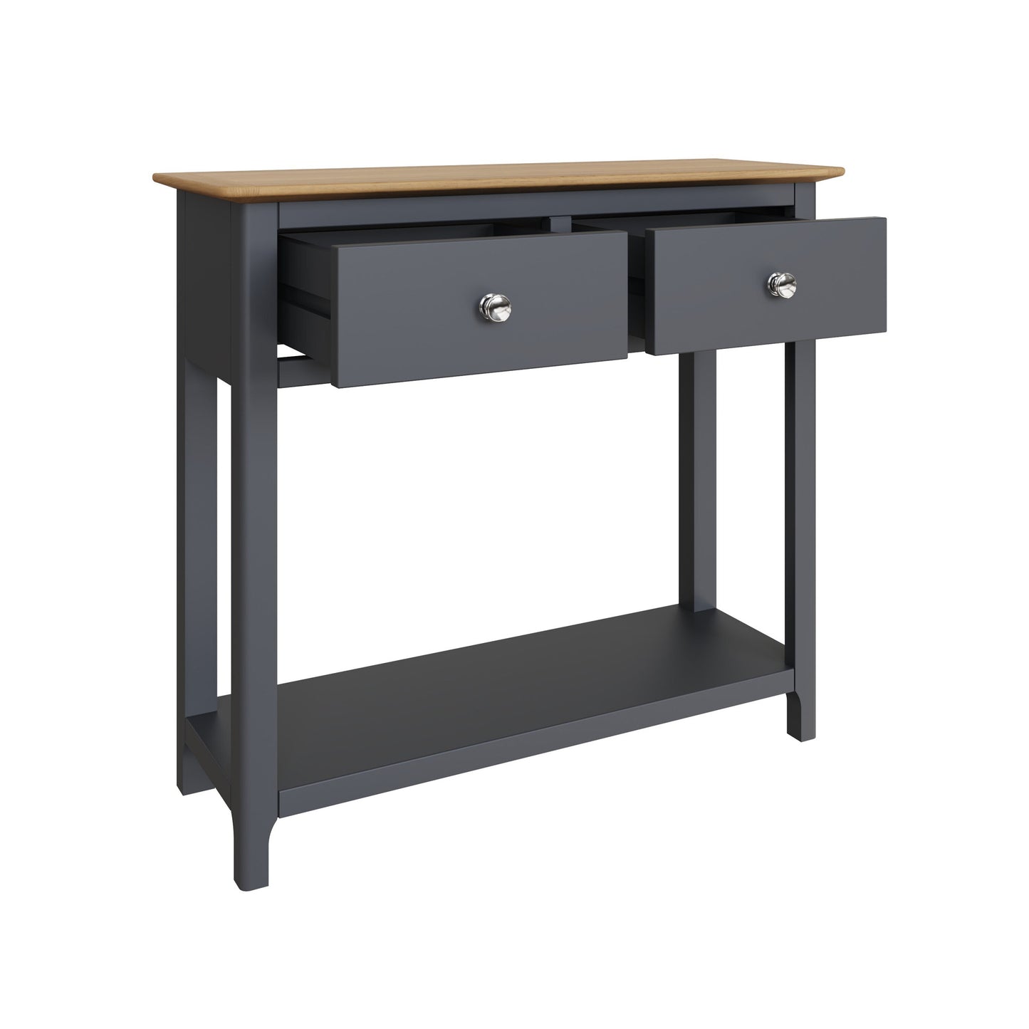 Taberno Graphite Blue Console Table with 2 Drawers – Oak Finish