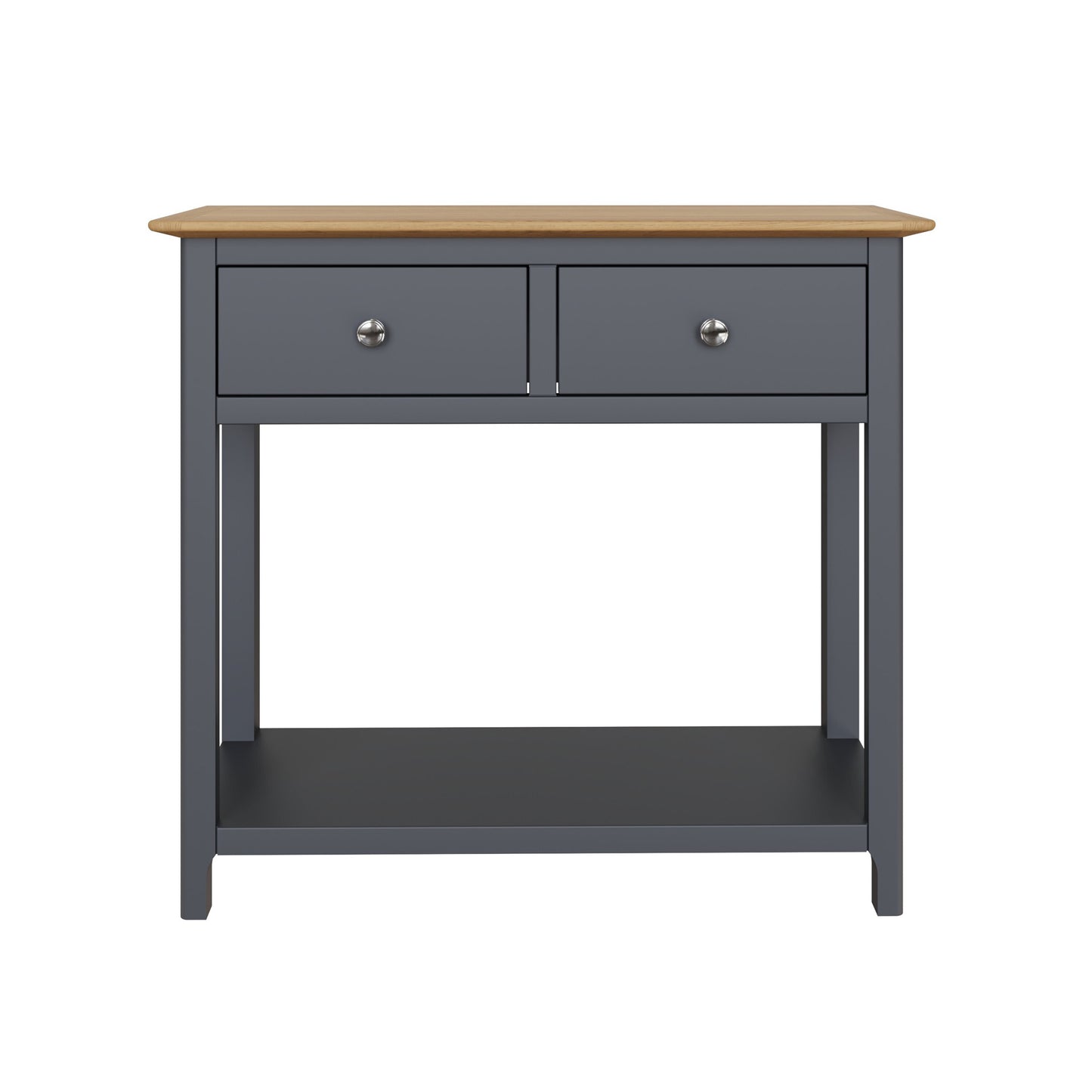 Taberno Graphite Blue Console Table with 2 Drawers – Oak Finish