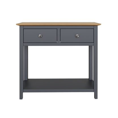 Taberno Graphite Blue Console Table with 2 Drawers – Oak Finish