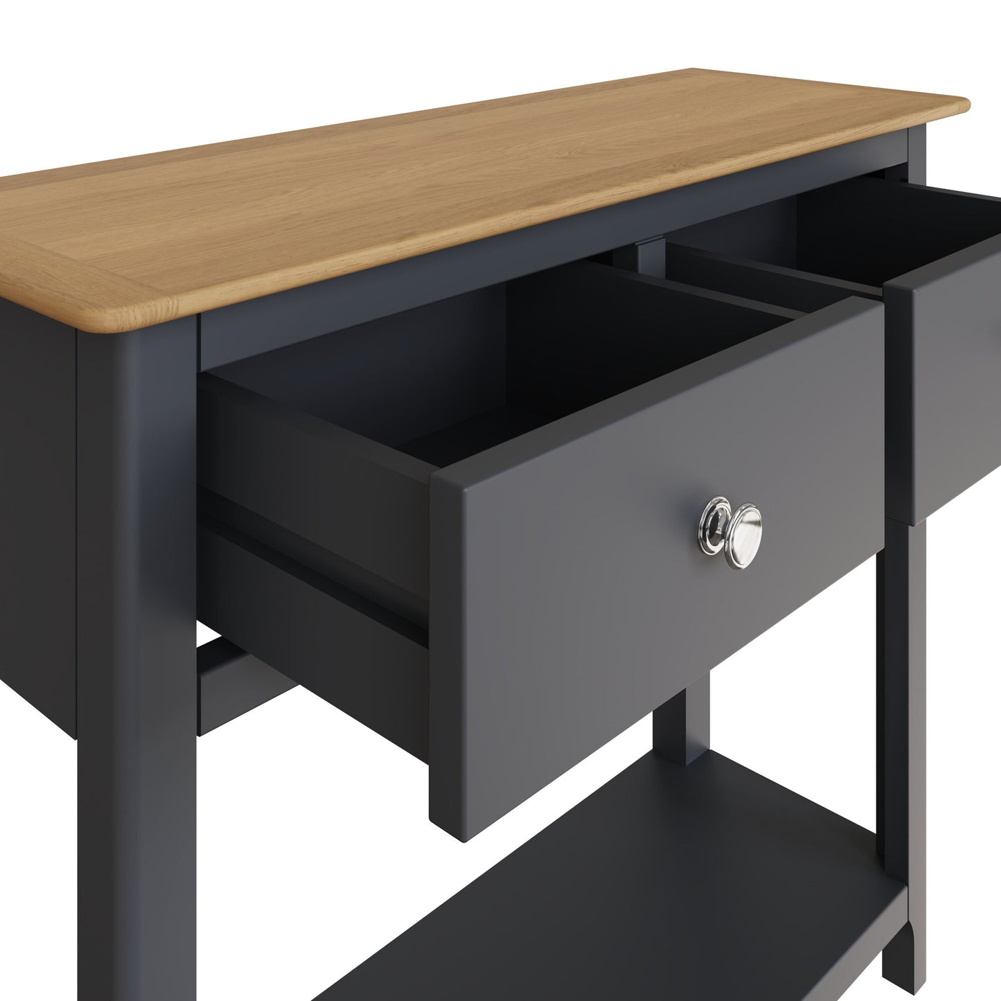 Taberno Graphite Blue Console Table with 2 Drawers – Oak Finish