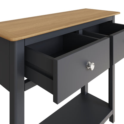 Taberno Graphite Blue Console Table with 2 Drawers – Oak Finish