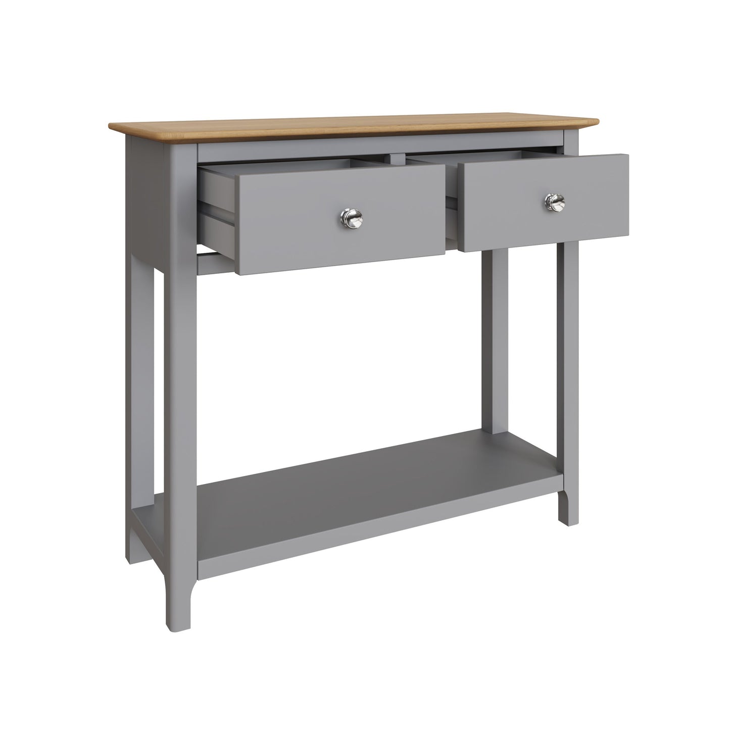Taberno Dove Grey Console Table with 2 Drawers – Oak Finish