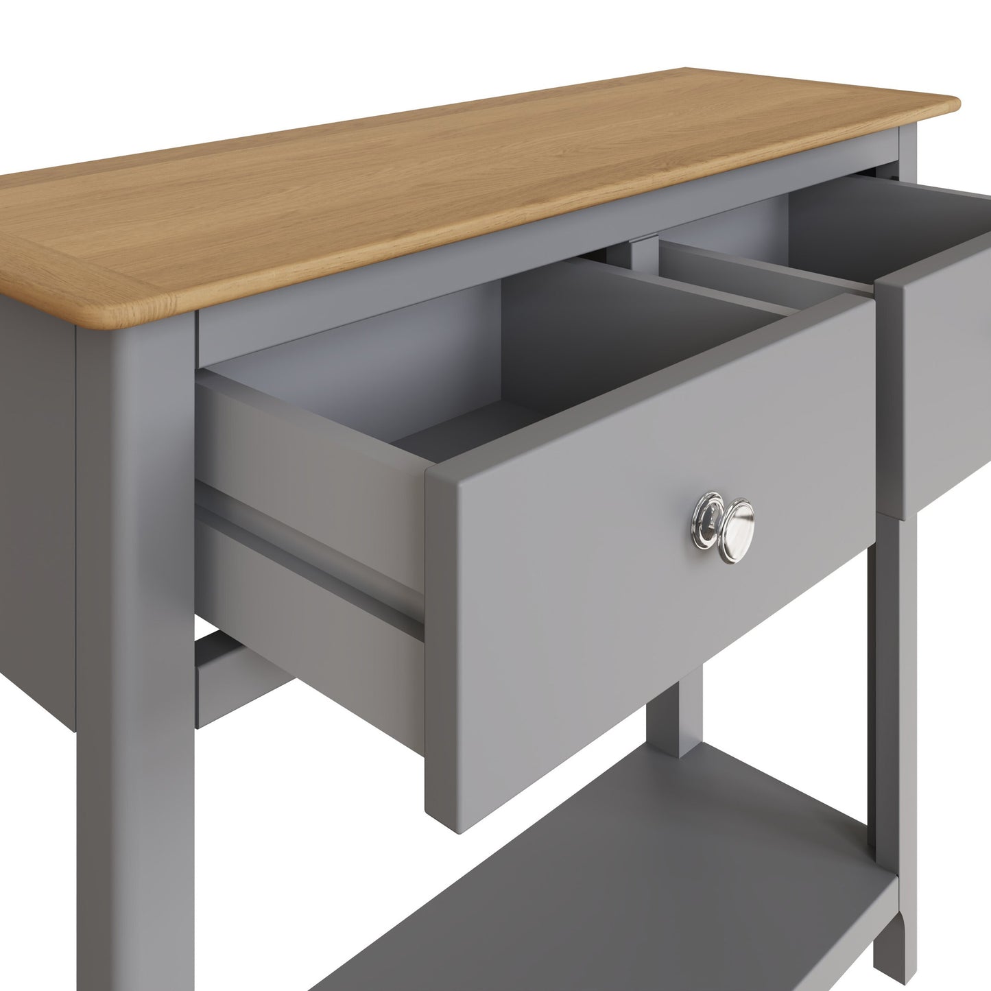 Taberno Dove Grey Console Table with 2 Drawers – Oak Finish