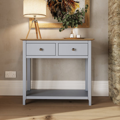 Taberno Dove Grey Console Table with 2 Drawers – Oak Finish