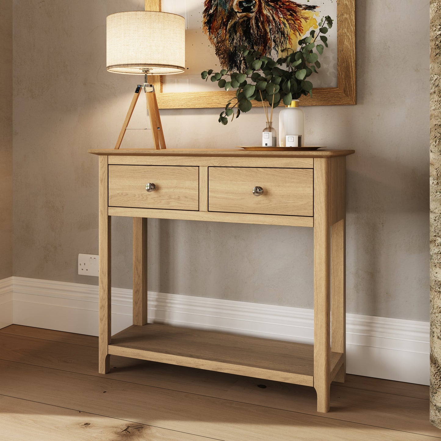 Taberno Natural Oak Console Table with 2 Drawers – Hallway Unit