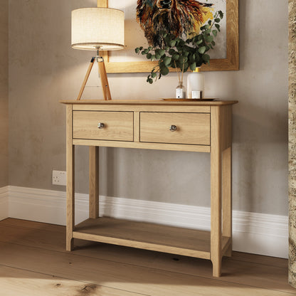 Taberno Natural Oak Console Table with 2 Drawers – Hallway Unit