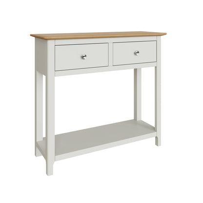 Taberno Linen White Console Table with 2 Drawers – Oak Finish