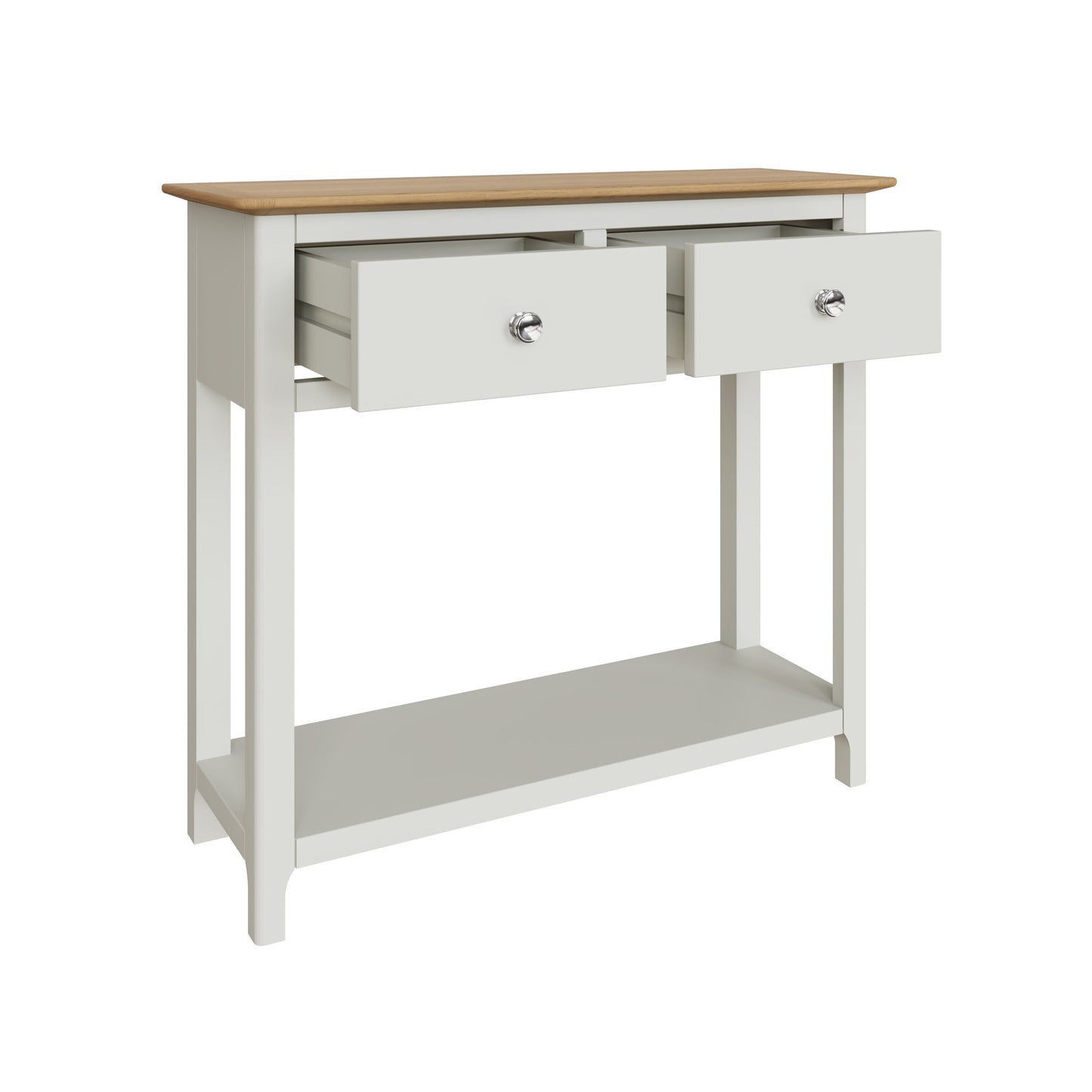 Taberno Linen White Console Table with 2 Drawers – Oak Finish