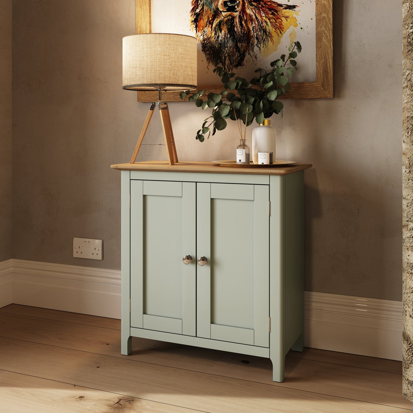 Taberno Oak 2 Door Sideboard – Sage Green Compact Storage Cabinet