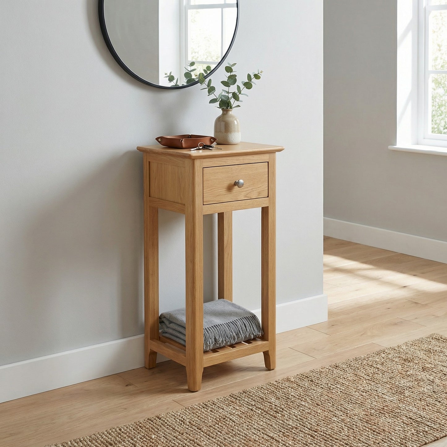 Taberno Oak 1 Drawer Telephone Table – Assembled Side Table