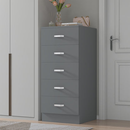FWStyle Tunis 5-Drawer Tallboy Slim Chest – Matt Grey