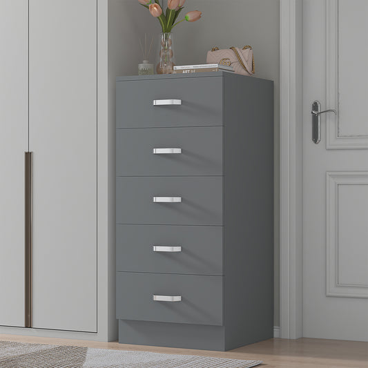 FWStyle Tunis 5-Drawer Tallboy Slim Chest – Matt Grey