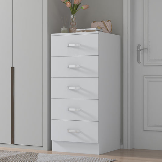 FWStyle Tunis 5-Drawer Tallboy Slim Chest – Matt White