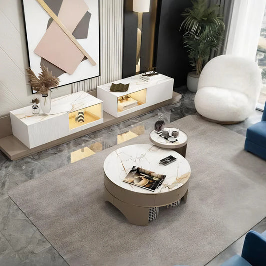 Umi Round Coffee Table Set with 4 Stools With TV Stand
