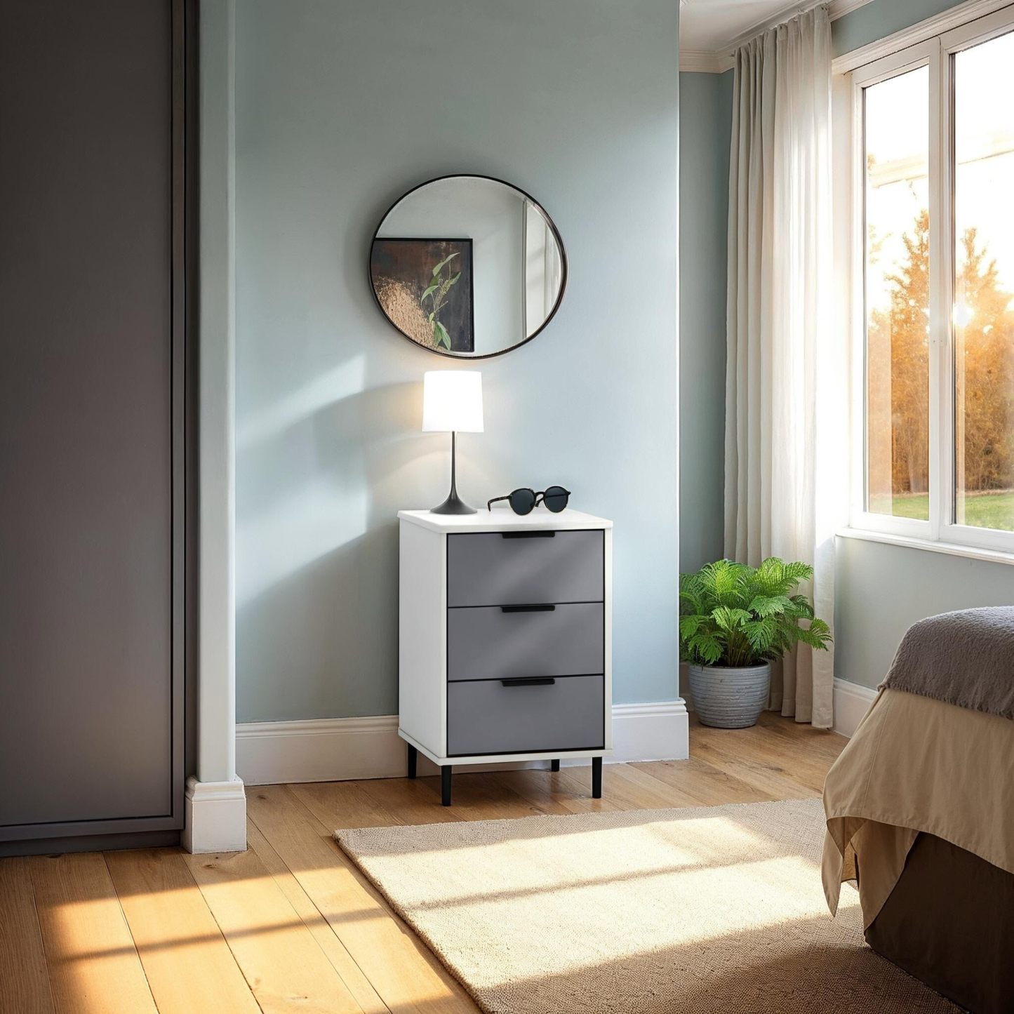 Madrid 3 Drawer Bedside – Grey/White Gloss Storage