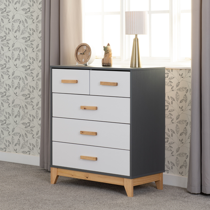 Cleveland 3+2 Drawer Chest White/Grey Metal Effect Storage