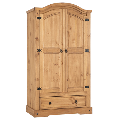 Corona 2 Door 1 Drawer Wardrobe Distressed Waxed Pine