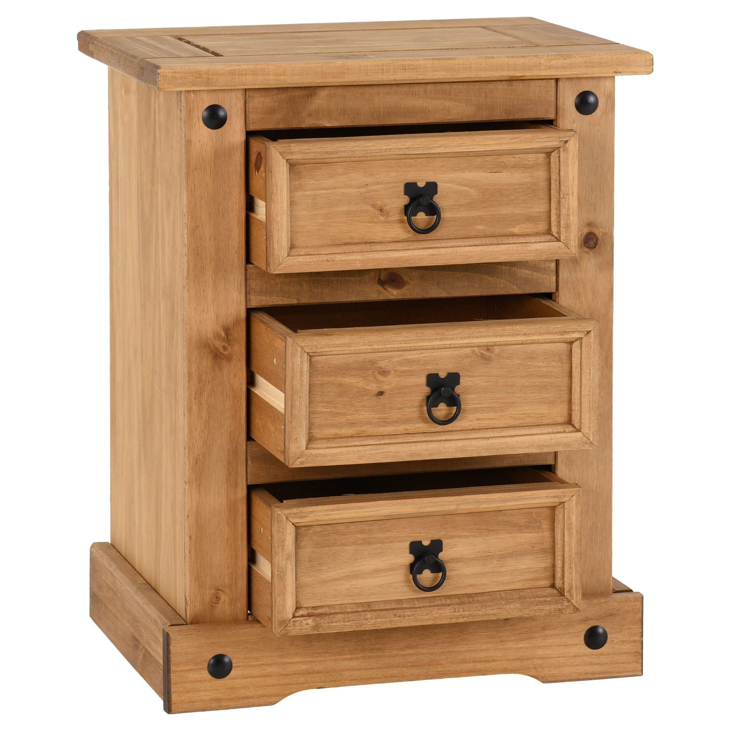 Corona 3 Drawer Bedside Distressed Waxed Pine