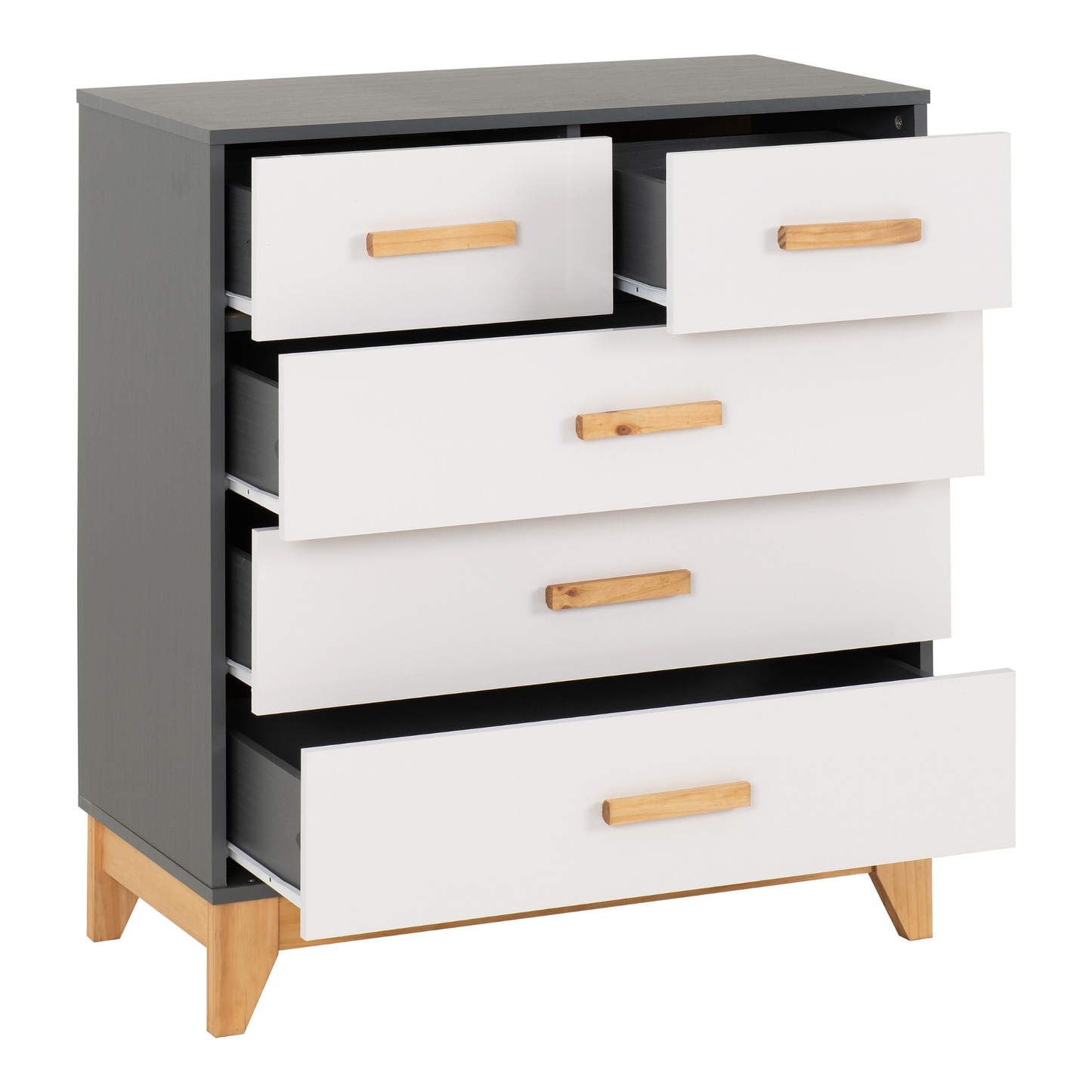 Cleveland 3+2 Drawer Chest White/Grey Metal Effect Storage