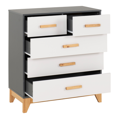 Cleveland 3+2 Drawer Chest White/Grey Metal Effect Storage