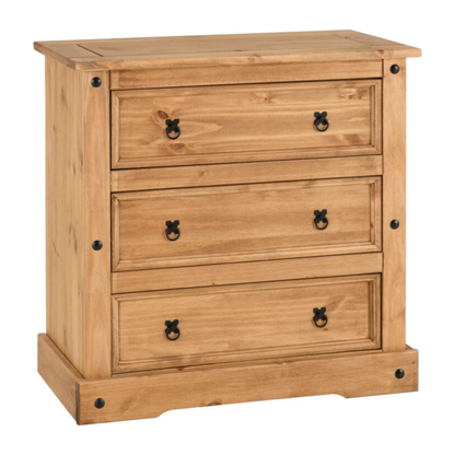 Corona 3 Drawer Chest – Distressed Waxed Pine Storage