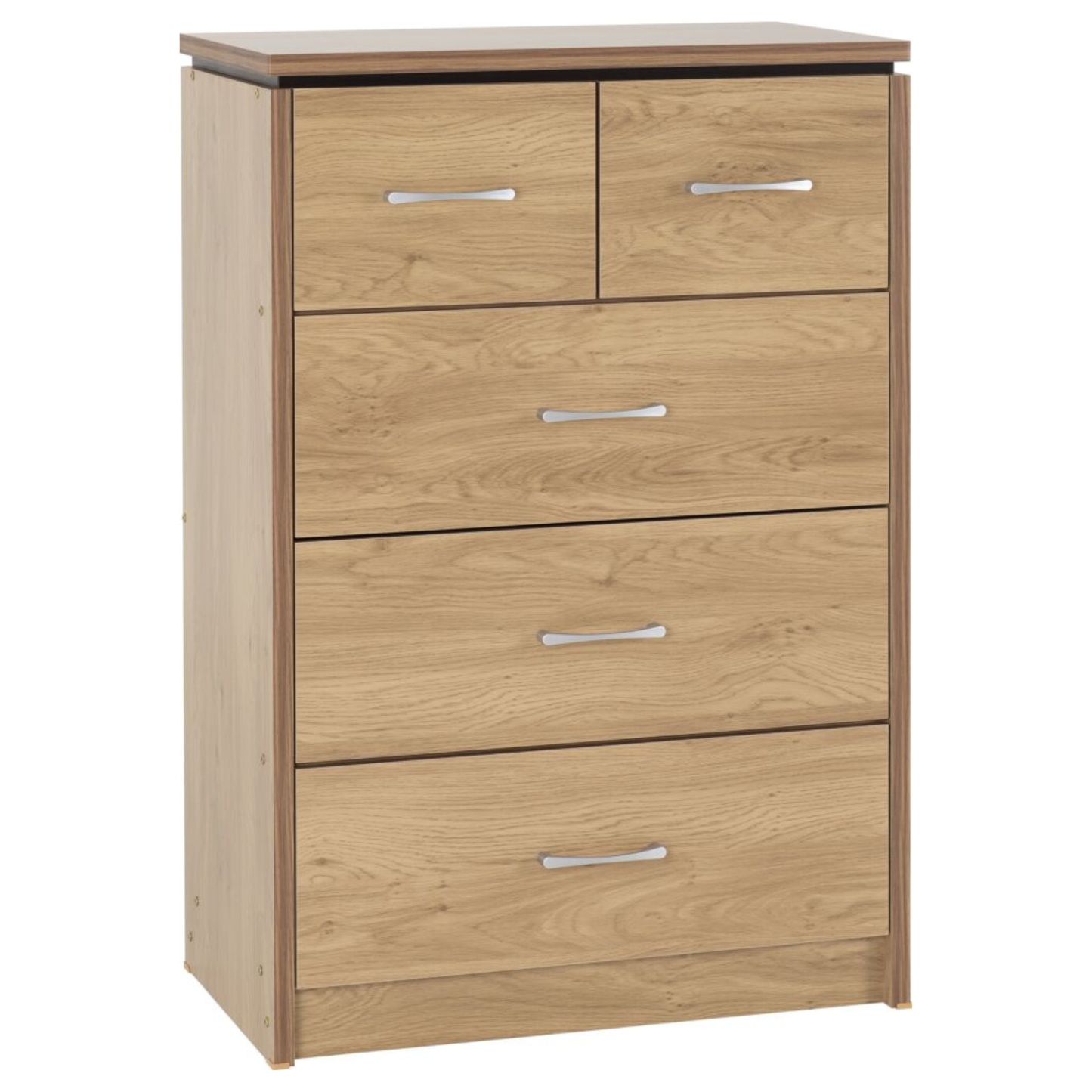 Charles 3+2 Drawer Chest Oak Effect Veneer Storage Unit