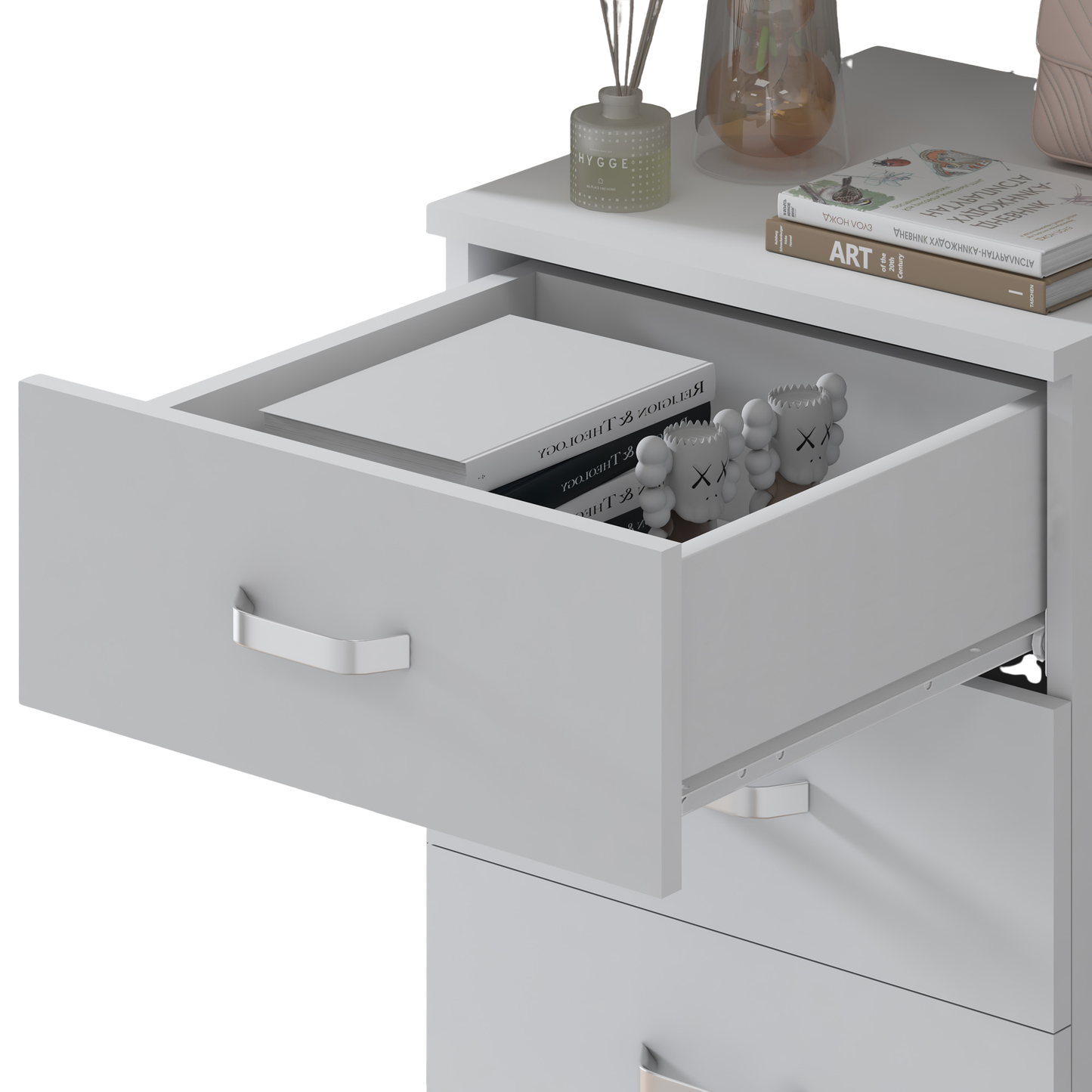 FWStyle Tunis 5-Drawer Tallboy Slim Chest – Matt White