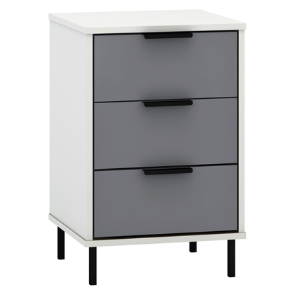 Madrid 3 Drawer Bedside – Grey/White Gloss Storage