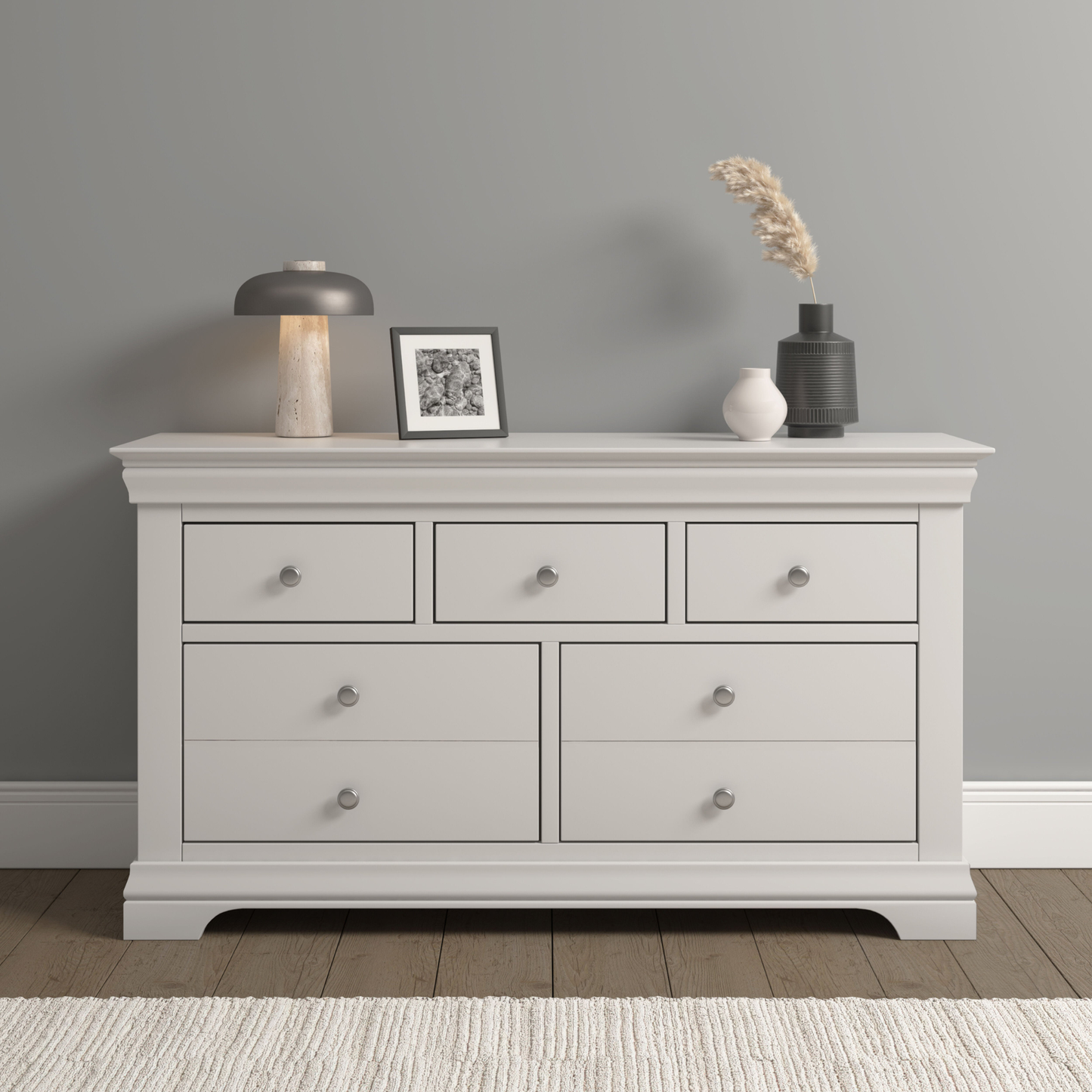 Bordeaux 3+2 Drawer Chest Ivory MDF Oak