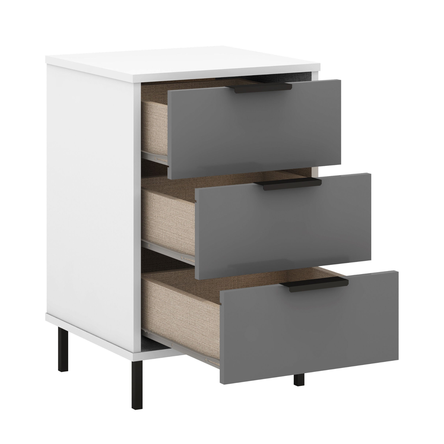 Madrid 3 Drawer Bedside – Grey/White Gloss Storage