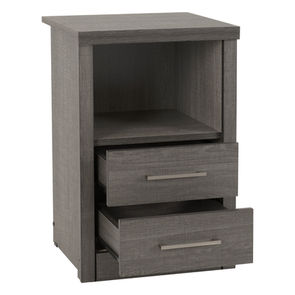 Lisbon 2 Drawer Bedside – Black Wood Grain Storage