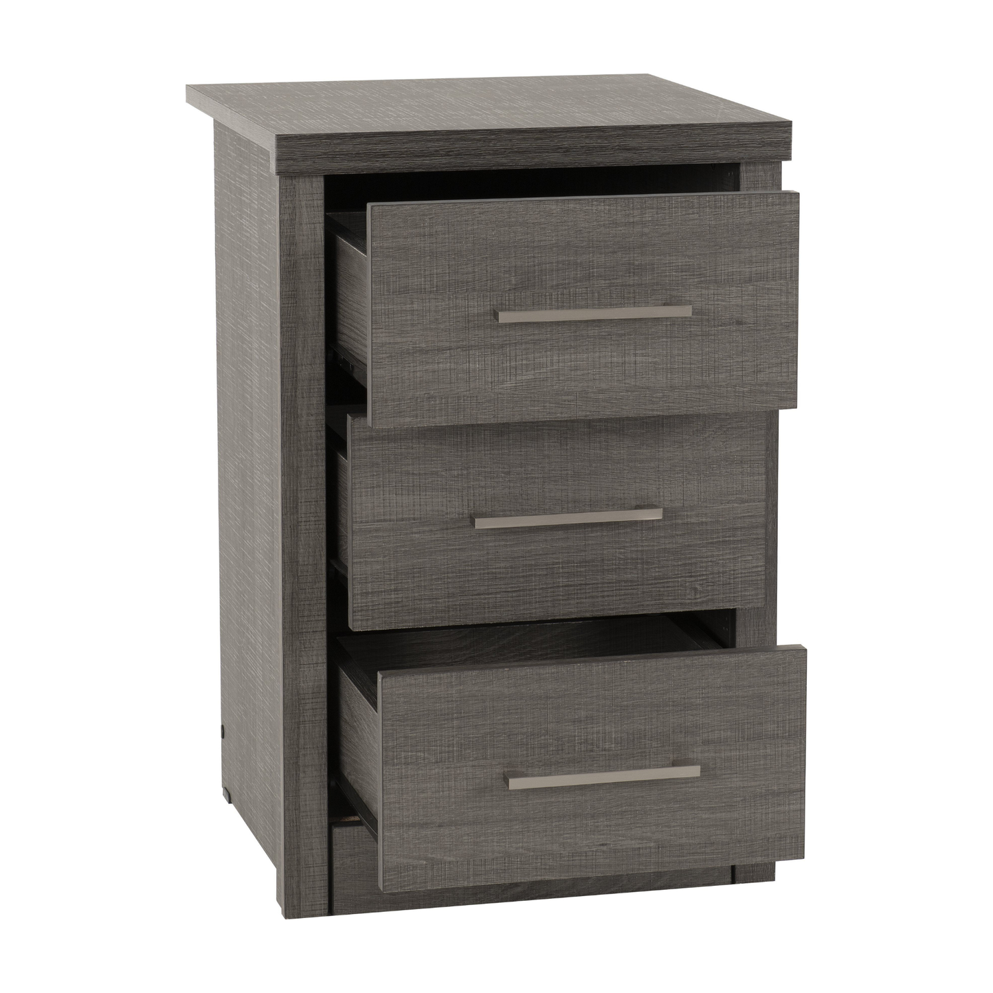 Lisbon 3 Drawer Bedside – Black Wood Grain Storage