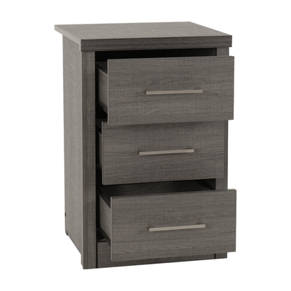 Lisbon 3 Drawer Bedside – Black Wood Grain Storage