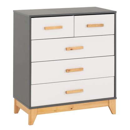 Cleveland 3+2 Drawer Chest White/Grey Metal Effect Storage