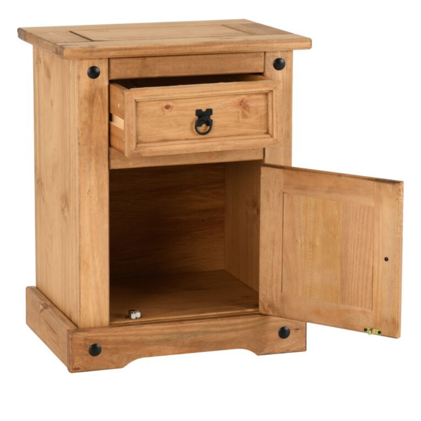 Corona 1 Drawer 1 Door Bedside Distressed Waxed Pine