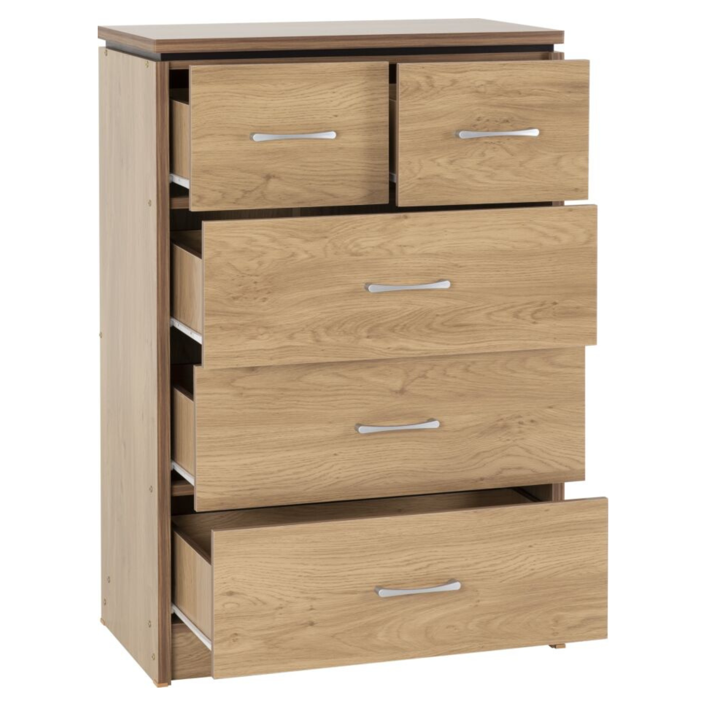 Charles 3+2 Drawer Chest Oak Effect Veneer Storage Unit
