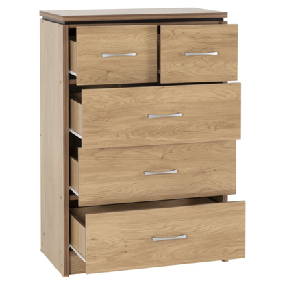 Charles 3+2 Drawer Chest Oak Effect Veneer Storage Unit