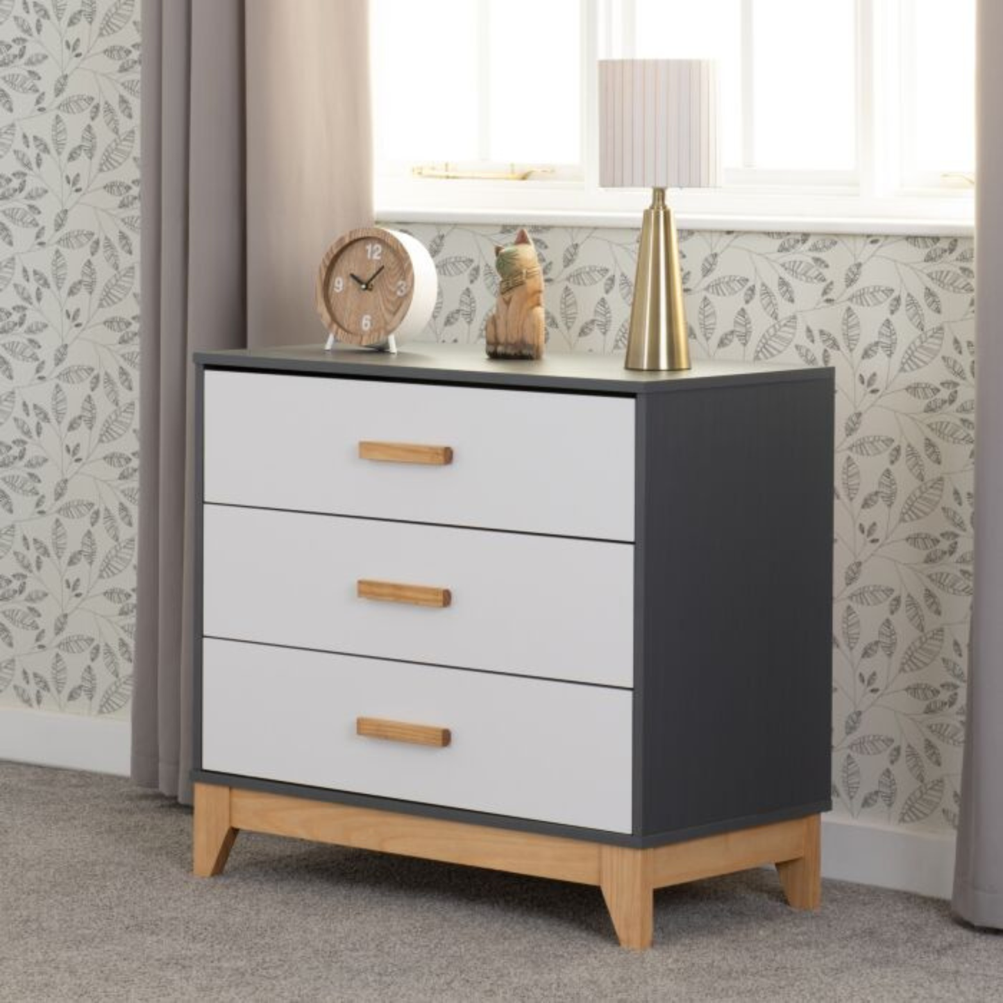Cleveland 3 Drawer Chest White/Grey Metal Effect Storage
