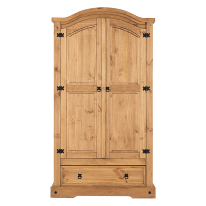 Corona 2 Door 1 Drawer Wardrobe Distressed Waxed Pine