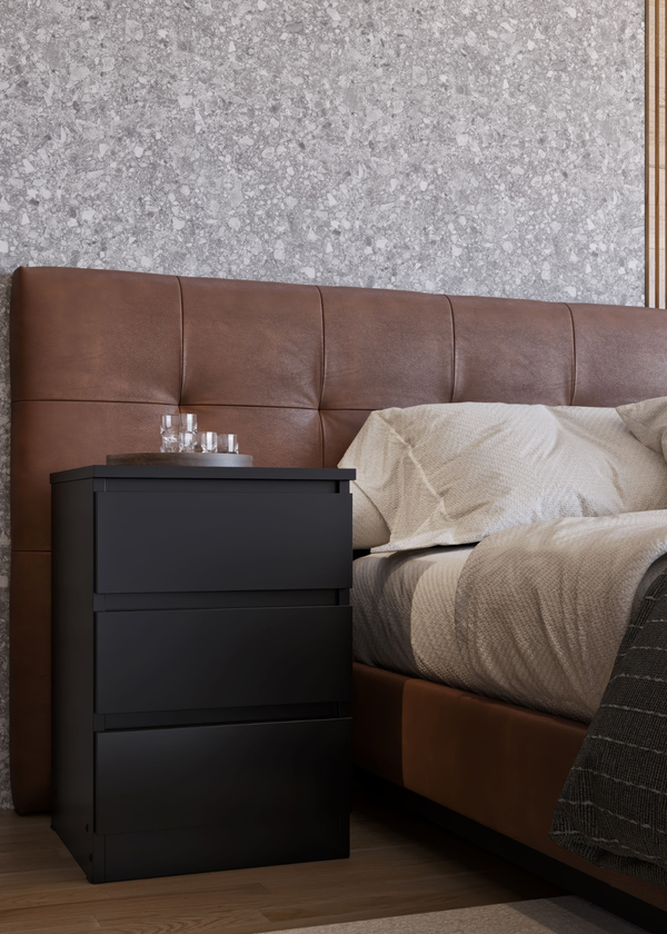 Malvern 3 Drawer Bedside – Black Storage