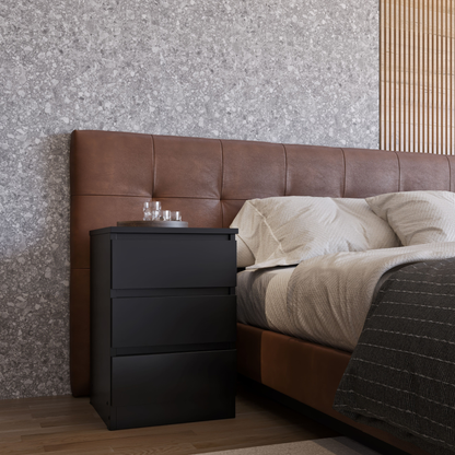 Malvern 3 Drawer Bedside – Black Storage