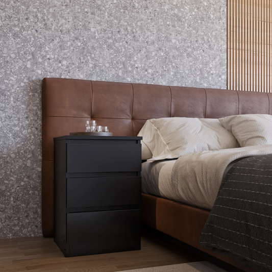 Malvern 3 Drawer Bedside – Black Storage