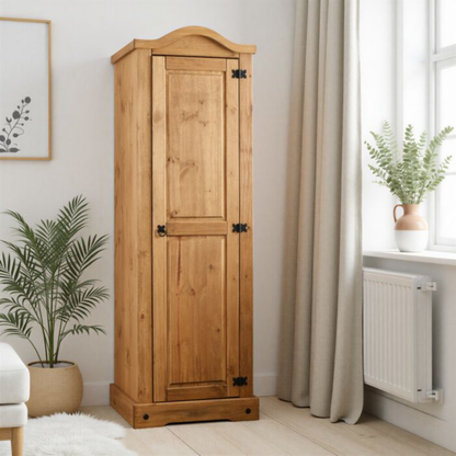 Corona 1 Door Wardrobe Distressed Waxed Pine with Shelf
