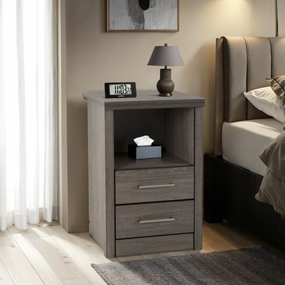 Lisbon 2 Drawer Bedside – Black Wood Grain Storage
