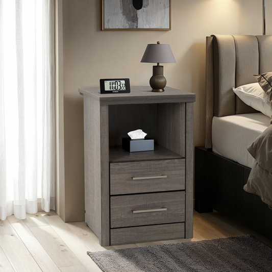 Lisbon 2 Drawer Bedside – Black Wood Grain Storage