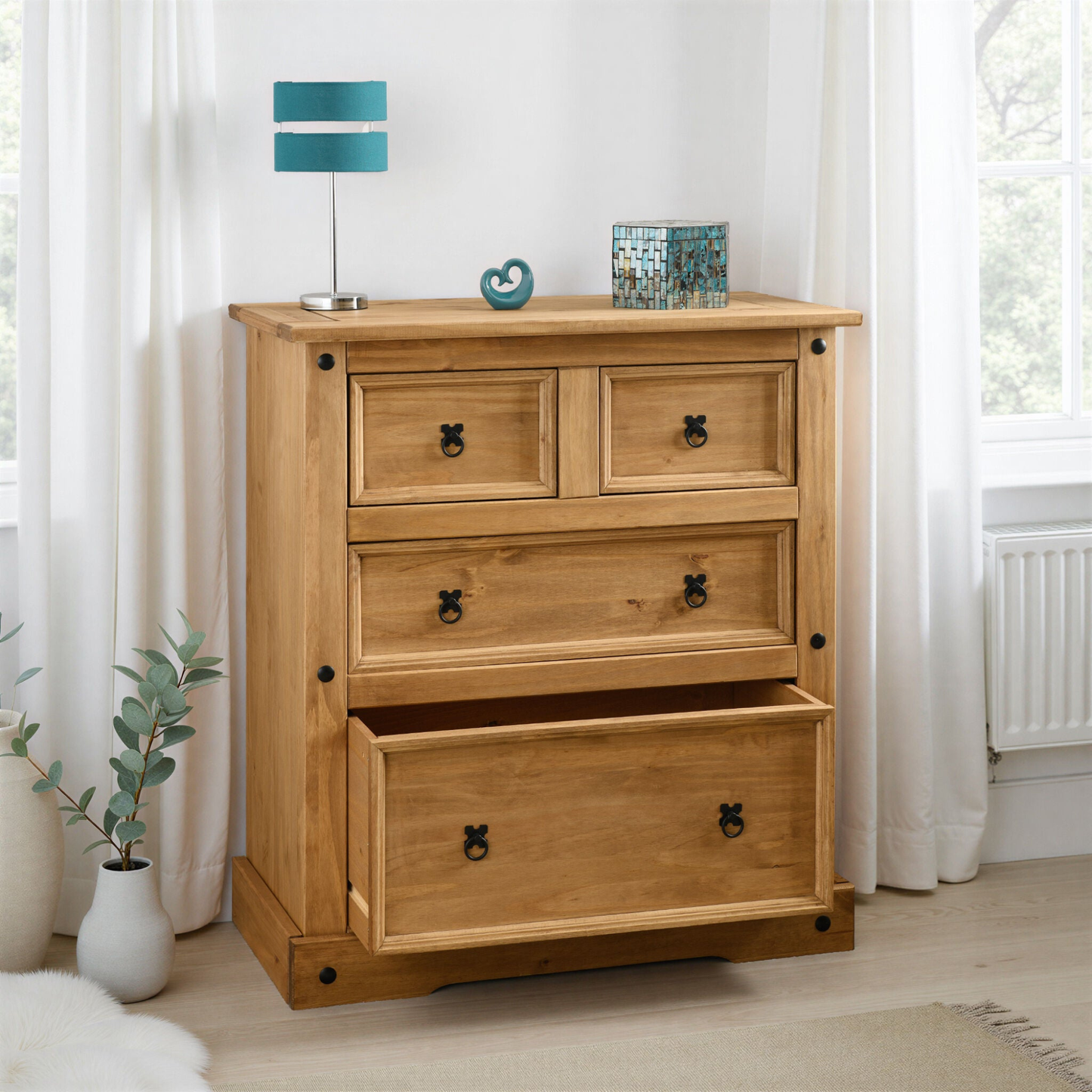 Corona 2+2 Drawer Chest Distressed Waxed Pine