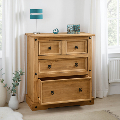 Corona 2+2 Drawer Chest Distressed Waxed Pine