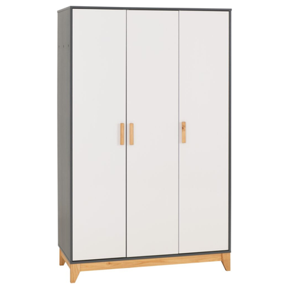 Cleveland 3 Door Wardrobe White/Grey Metal Effect Storage