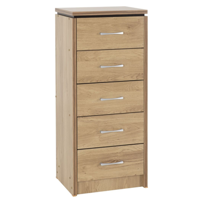 Charles 5 Drawer Narrow Chest Oak Effect Veneer Storage